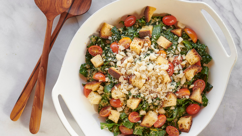 Zooey's Vegan Kale and Chard Caesar Salad With Roasted Chickpeas