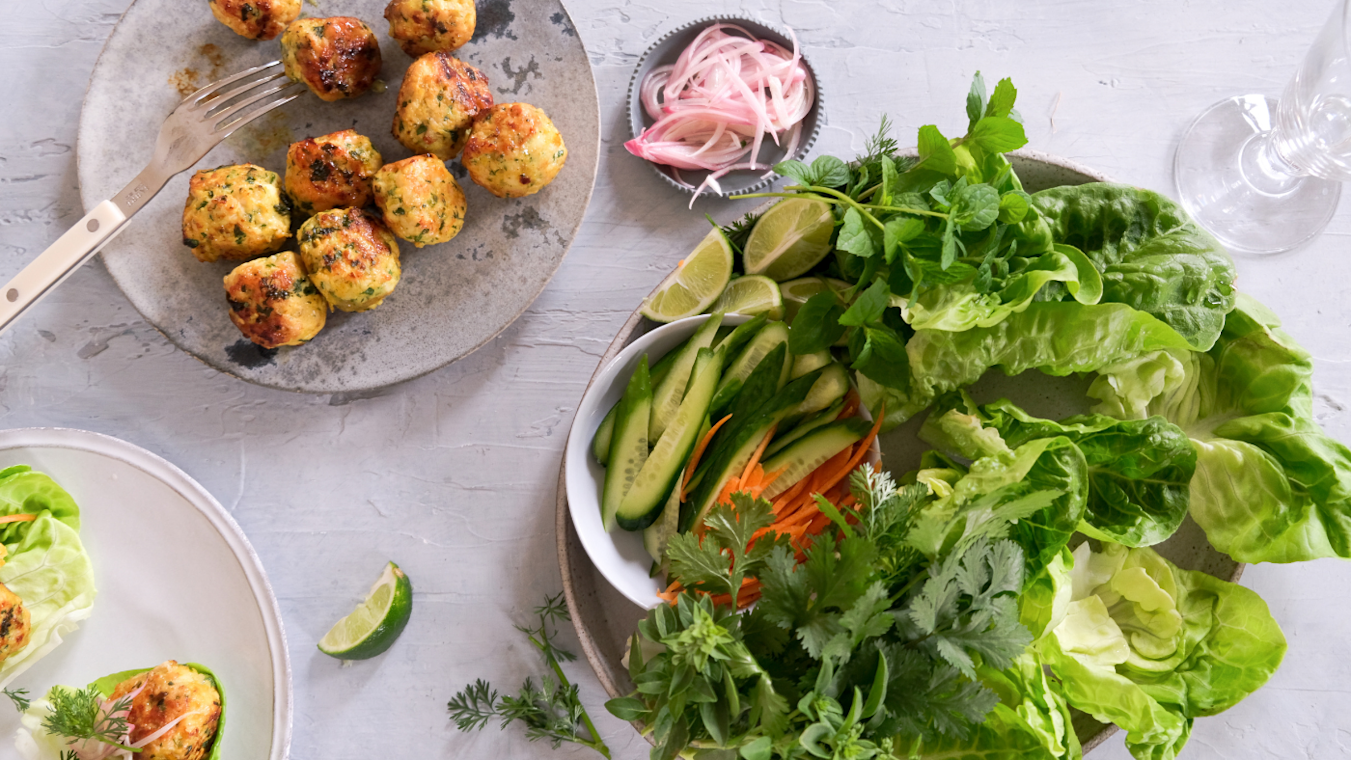 Lemongrass Turmeric Chicken Meatball Lettuce Wraps