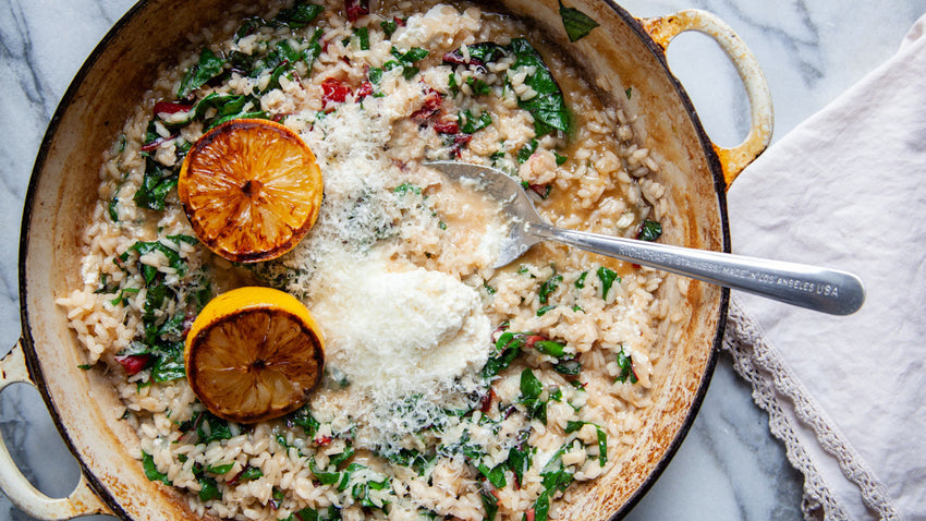 Chard Risotto With Ricotta & Charred Lemons