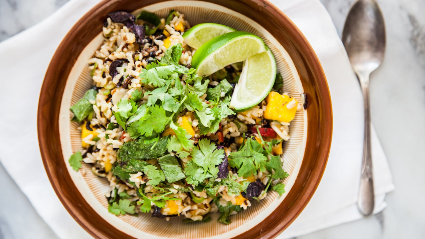 Mango & Brown Rice Salad with Herbs & Fried Shallots