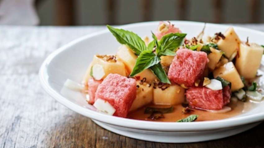 Melon & Cucumber Salad with Crispy Shallots, Peanuts and Thai Vinaigrette