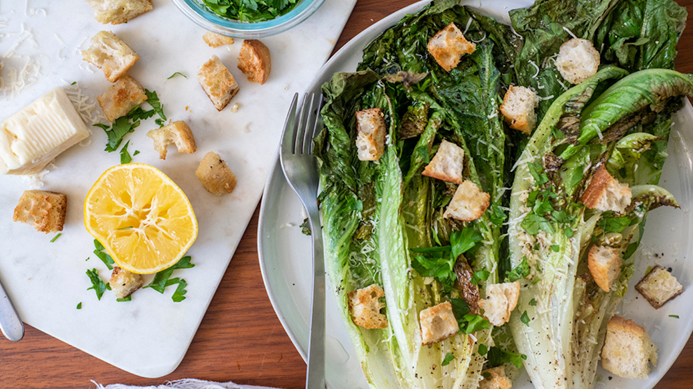 Pan-Grilled Caesar Salad with Ciabatta Croutons