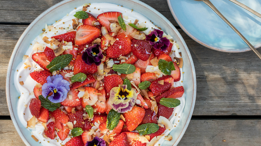 Strawberries with Coconut Whipped Cream and Toppings