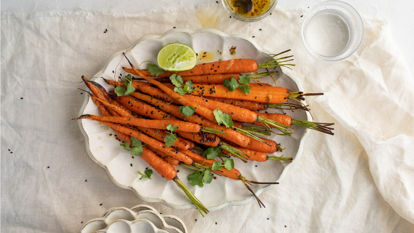 Honey Lime Roasted Carrots with Cilantro and Black Sesame Seeds