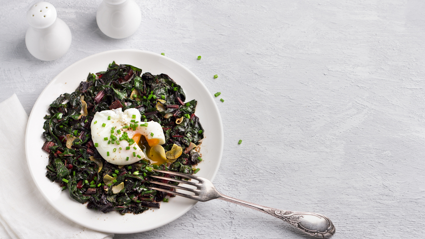 Braised Greens with Tomato Sauce and Farm Eggs