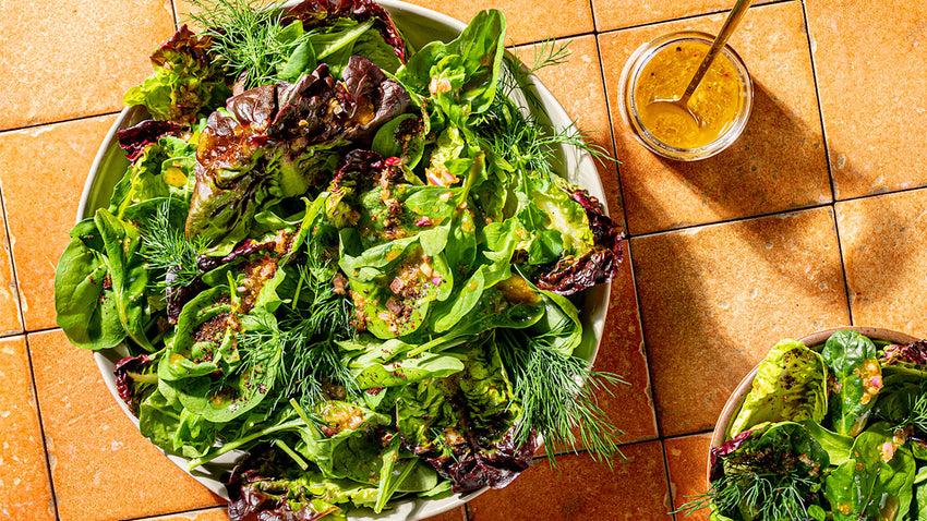 Big Leafy Salad with Tangy-Toasted Dressing