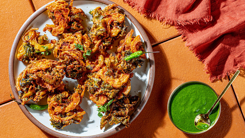 Delicata Squash & Kale Bhajis with Green Chutney