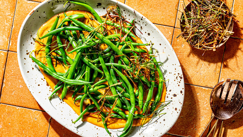 Green Beans with Kimchi Vinaigrette & Frizzled Green Onions