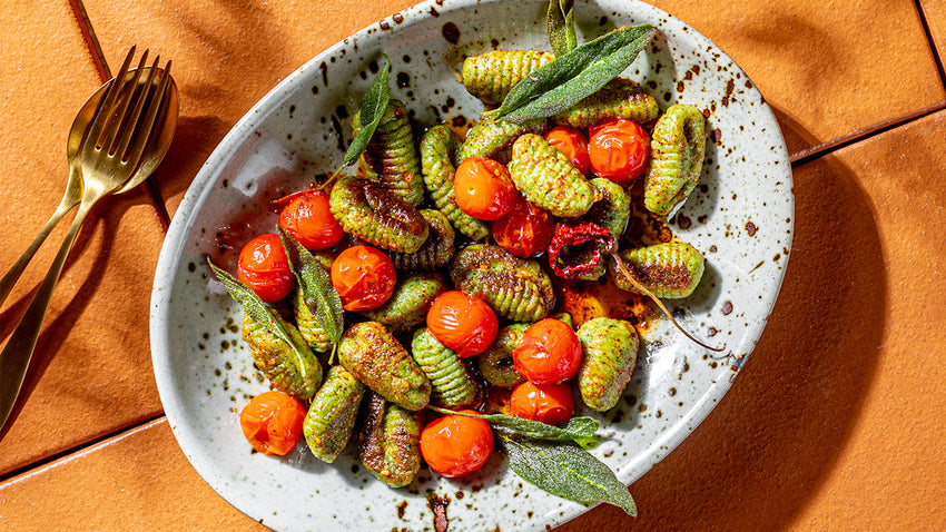 Spinach Gnocchi with Smoky Burst Tomatoes & Sage